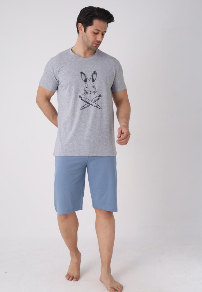 Pijama barbat cu maneca scurta si pantaloni 3/4, culoare gri , Engros